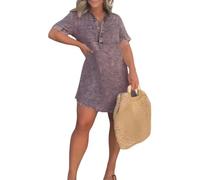 Vestido Vaquero para Mujer Vestido Camisero Vaquero Solapa Manga Corta Minivestido Vaquero Vestido Informal Holgado Bajo Deshilachado Blusa Extragrande Tops para Vacaciones Playa Uso Diario Morado C