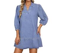Vestido vaquero para mujer, vestido de blusa, falda vaquera, falda 3/4, manga larga, botones, camiseta, vestido suelto, informal, camisa vaquera, largo hasta la rodilla, vestido de camisa, vestido