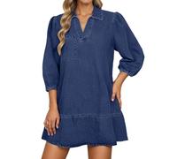 Vestido vaquero para mujer, vestido de blusa, falda vaquera, falda 3/4, manga larga, botones, camiseta, vestido suelto, informal, camisa vaquera, largo hasta la rodilla, vestido de camisa, vestido