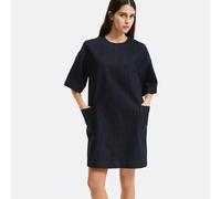 Vestido vaquero recto, corto, de manga corta. Talla L. Color Azul Natural
