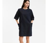 Vestido vaquero recto, corto, de manga corta. Talla M. Color Azul Natural