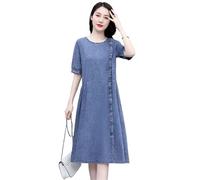 Vestido Vaquero Vestido Vaquero Fino for Mujer, Vestidos Largos de Verano con Temperamento Sueltos Manga Corta Talla Grande para Mujeres(M)