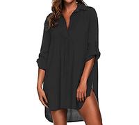 Vestido Verano de Playa Mujer Traje de Baño Pareos Playa Cuello en V Mangas Cortas Camisa Suelto Bikini Cover up Color Sólido Camisolas y Pareos Blusa Tops