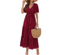 Vestido Verano Mujer Casual Playa Tallas Grandes Vestido Fiesta De Flores Sueltos Cuello en V Ropa Manga Corta Baratos Hawaiano Summer Dresses for Women Mis Pedidos Realizados Vino XL