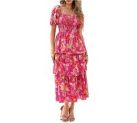 Vestido Verano Mujer Casual Playeros Boho Vestido Fiesta De Flores Sueltos Cuello Redondo Ropa Manga Corta Cruzados Tallas Grandes Summer Dresses for Women Mis Pedidos Realizados Rosa XL