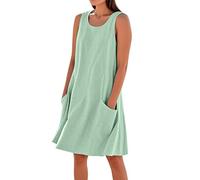 Vestido Verano Mujer Color Liso Sin Mangas Cuello Redondo - Ropa De Mujer Summer Dress Vacaciones Suave, Vestidos Anchos Único Chic Dresses Calle Cómodos Verde Menta M