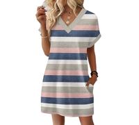 Vestido Verano Mujer Cuello En V Estampado De Rayas Manga Corta - Ropa Mujer Vestido Anchos Cómodos, Vestidos Casual Basicas Dresses Calle Azul Oscuro M