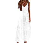 Vestido Verano Mujer Elegante - Vestido Fiesta Mujer - Vestido Largo Sin Mangas con Cuello En V para Mujer Color Sólido Ahuecado Tirantes Estilo Turístico