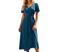 Vestido Verano Mujer Manga Corta Cuello Redondo Estilo Camiseta vaporoso, Verano Vestidos Elegantes Ligeros Sueltos Boho Ciudad Playa línea A