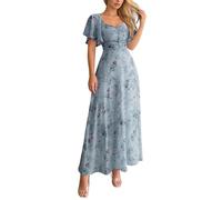 Vestido Verano Mujer Mangas Cortas Estampado Floral Mariposas Corte Ajustado Forrado Diseño Elegante para Fiestas Y Uso Diario