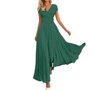 Vestido Verano Mujer Midi, Vestido Mujer Elegante, Vestido Veraniego De Estilo Bohemio con Escote En V Manga Corta Cintura Ajustada K806