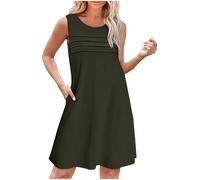 Vestido Verano Mujer,Mis Pedidos Vestido Verano Mujer Corto Sin Mangas Cintura Alta Cuello Redondo Mini Vestido Color Sólido Casual Vestidos de Playa Elegante Sexy para Oficina Fiesta Vacaciones