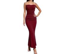 Vestido Verano Mujer - Vestido Sexy sin Mangas para Mujer Cintura Alta Tirantes anudados Ajustado Falda Larga Traje Elegante Ropa Formal para Fiesta Atuendo de Moda de Verano (Red M)