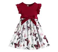 Vestido Verano Niñas Vestido Moda Manga Voladora Estampado Mariposas Corte A Fiesta Vestido Casual Juego Niñas Pequeñas Niñas Falda Fluyente Ajustada 2 6 Años Vestido niña Manga Globo
