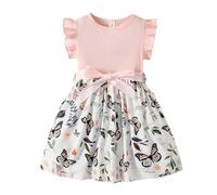 Vestido Verano Niñas Vestido Moda Manga Voladora Estampado Mariposas Corte A Fiesta Vestido Casual Juego Niñas Pequeñas Niñas Falda Fluyente Ajustada 2 6 Años Vestido niña Manga Globo