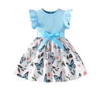 Vestido Verano Niñas Vestido Moda Manga Voladora Estampado Mariposas Corte A Fiesta Vestido Casual Juego Niñas Pequeñas Niñas Falda Fluyente Ajustada 2 6 Años Vestido niña Manga Globo