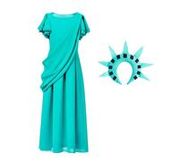 Vestido verde Estatua de la Libertad, vestido griego antiguo para niñas - Disfraz de cosplay americano para, disfraz de fiesta El disfraz de cosplay de la estatua de la libertad es muy duradero.