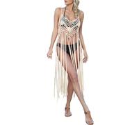 Vestido verde para mujer, vestido corto, falda de playa, moda americana, costura de lentejuelas, gancho de mano, falda con tirantes, vacaciones, borla larga, cubierta de bikini, vestido de playa sexy