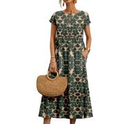 Vestido Vestido de Verano con Estampado de Cuello Redondo Suelto, Algodón, Lino Y sin Mangas para Mujeres, YYEFNMAZ, Verde, l