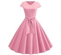 Vestido vintage 50 años mujer retro Rockabilly Pin-Up Chic Y Elegante Vestidos De Rodilla Sin Respaldo 1950's Swing Casual Dress De Audrey Hepburn Fiesta Cóctel Baile, rosa, M