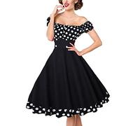 Vestido Vintage 50 Pin Up Mujer de Lunares Vintage Retro Impreso Lunares Media Largo Elegante Estilo 1950's Audrey Hepburn Vestido de Noche Cóctel sin Mangas Rockabilly Año 50 Swing Plisado, Negro