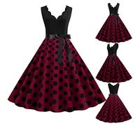 Vestido Vintage 50 Pin Up Mujer de Lunares Vintage Retro Impreso Lunares Media Largo Elegante Estilo 1950's Audrey Hepburn Vestido de Noche Cóctel sin Mangas Rockabilly Año 50 Swing Plisado, Z08#vino