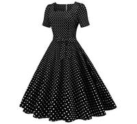 Vestido Vintage 50 Pin Up Swing Elegante Retro Año 50s Pin-Up Rockabilly Swing Lunares Cóctel Fiesta Ceremonia sin Mangas Vintage Vestido, W#negro, S