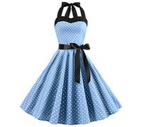 Vestido vintage años 50 mujer retro Rockabilly Pin Up Elegante Vestidos sin mangas Escote de corazón Polka Dot Trapecio Boda Cóctel Fiesta Ceremonia Casual en la Rodilla Midi S-XXL, azul claro, L