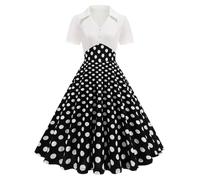 Vestido Vintage Años 50 Pin Up Mujer con Lunares Vintage Retro Impreso con Lunares de Largo Medio Elegante Estilo 1950's Audrey Hepburn Vestido de Cóctel sin Mangas Rockabilly Swing Plisado Vestido