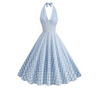 Vestido vintage de cóctel sin mangas para mujer, estilo retro Audrey Hepburn, patchwork, midi noche, rockabilly, vintage, cuello en V, sin mangas, bordado Hepburn, S-XXL, O azul., M