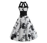 Vestido Vintage de los años 50 para Mujer, con Botones, Floral, Estilo Rockabilly Audrey Hepburn, Vestido de Fiesta de té, Negro Blanco, S