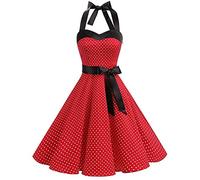 Vestido vintage de los años 50 para mujer, estilo rockabilly, cuello halter, lunares, floral, de verano, acampanado, para cóctel, fiesta, noche, baile de graduación, A#rojo, M