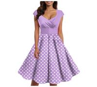 Vestido vintage de lunares de los años 50 para mujer, estilo rockabilly, vintage, rockabilly, manga corta, con lazo, para cóctel, fiesta, noche, cóctel, 2025, lunares, estilo retro, chic y elegante