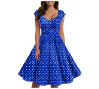 Vestido vintage de lunares de los años 50 para mujer, estilo rockabilly, vintage, rockabilly, manga corta, con lazo, para cóctel, fiesta, noche, cóctel, 2025, lunares, estilo retro, chic y elegante