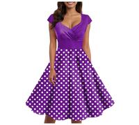 Vestido vintage de lunares de los años 50 para mujer, estilo rockabilly, vintage, rockabilly, manga corta, con lazo, para cóctel, fiesta, noche, cóctel, 2025, lunares, estilo retro, chic y elegante