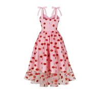 Vestido Vintage for Mujer, Vestido de Fiesta cóctel Fresa, Escalonado Estrella mar, Noche Organza, Primavera y Verano con Tirantes Finos(S)