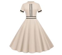 Vestido Vintage Mujer Año 50, Rosa Fiesta Años 50 Sexy Camisa De Rodilla Cóctel Falda A Cuadros Retro Baile Vestido para Mujer Fiesta Traje De Vestido Volver Pin-Up Vestido De Cóctel, beige, S