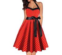 Vestido Vintage Mujer De Gran Tamaño, Rodilla Swing Vestido Año 50 60 Swing Fiesta Barato Baile Vestido Audrey Hepburn Camisa Retro Vestido A-Line Vestido de Noche Bohemia Vestido De Cóctel, rojo, L