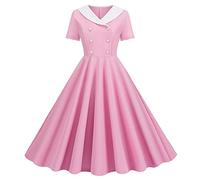 Vestido vintage para mujer 50 Rockabilly de manga corta con cuello en V de verano para boda, cóctel, vestido de noche, vintage 50 pines hasta mujer elegante, vestido de año nuevo, rosa, XL
