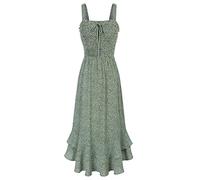 Vestido Vintage para Mujer Elegante Noche Vestido Cóctel Elegante Fuera Vestidos Largos Mujer Verde Flores Blancas M