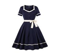 Vestido vintage para mujer, estilo años 50, con cuello marinero y cinturón, color azul marino, Style_j01 Navy, M