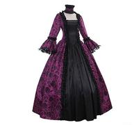 Vestido vintage para mujer hasta el suelo con paneles de encaje y silueta gótica que hace eco de la nobleza medieval y la aristocracia victoriana (L púrpura)
