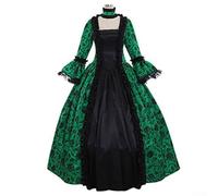 Vestido vintage para mujer hasta el suelo con paneles de encaje y silueta gótica que hace eco de la nobleza medieval y la aristocracia victoriana (S verde)