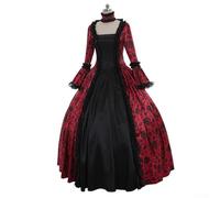 Vestido vintage para mujer hasta el suelo con paneles de encaje y silueta gótica que hace eco de la nobleza medieval y la aristocracia victoriana (S rojo)