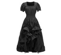 Vestido vintage para mujer, manga corta, vestido renacentista para mujer, cuello cuadrado, irregular volantes, color sólido, pastoral, medieval, cosplay, corte holgado, elegante, corte gótico