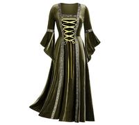 Vestido vintage para mujer, manga trompeta, vestido medieval para mujer, largo con cordones, sexy, corte holgado, elegante, fluido, estilo victoriano renacentista gótico, Steampunk, cosplay, Halloween