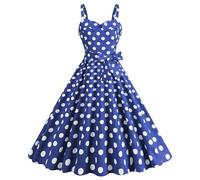 Vestido vintage para mujer sin mangas, vestido de pin up sexy con cuello en V de lunares de cintura alta Midi vestidos de gran tamaño chic y elegante barato retro versátiles vestido de rockabilly