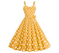 Vestido vintage para mujer sin mangas, vestido de pin up sexy con cuello en V de lunares de cintura alta Midi vestidos de gran tamaño chic y elegante barato retro versátiles vestido de rockabilly