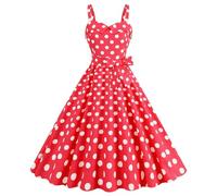 Vestido vintage para mujer sin mangas, vestido de pin up sexy con cuello en V de lunares de cintura alta Midi vestidos de gran tamaño chic y elegante barato retro versátiles vestido de rockabilly
