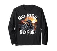 Vestido Wild Motorrad Cool Spruch, sin Riesgo, no es Divertido con Forma de Calavera y Puesta de Sol Manga Larga